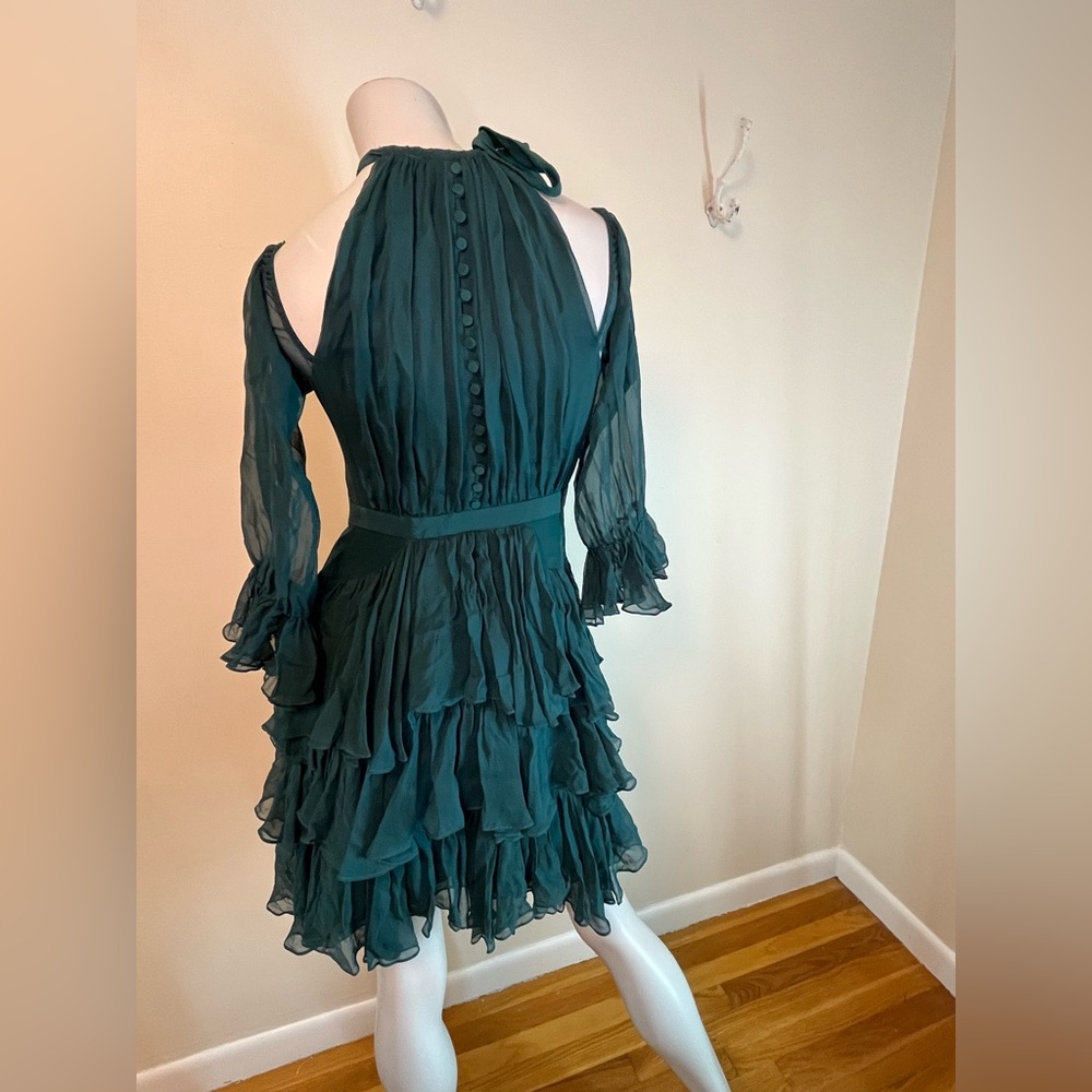 Cinq A Sept Elsa Dress in Everglade Cold Shoulder Ruffle Women’s Size 6 - Picture 3 of 14